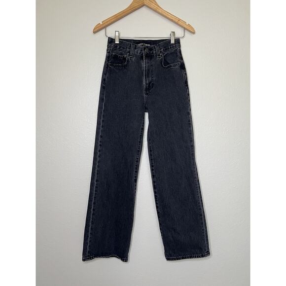 Denim Forum Women's Cotton Denim 5 Pocket High-Rise Straight Jeans Black Size 24 - Picture 1 of 5